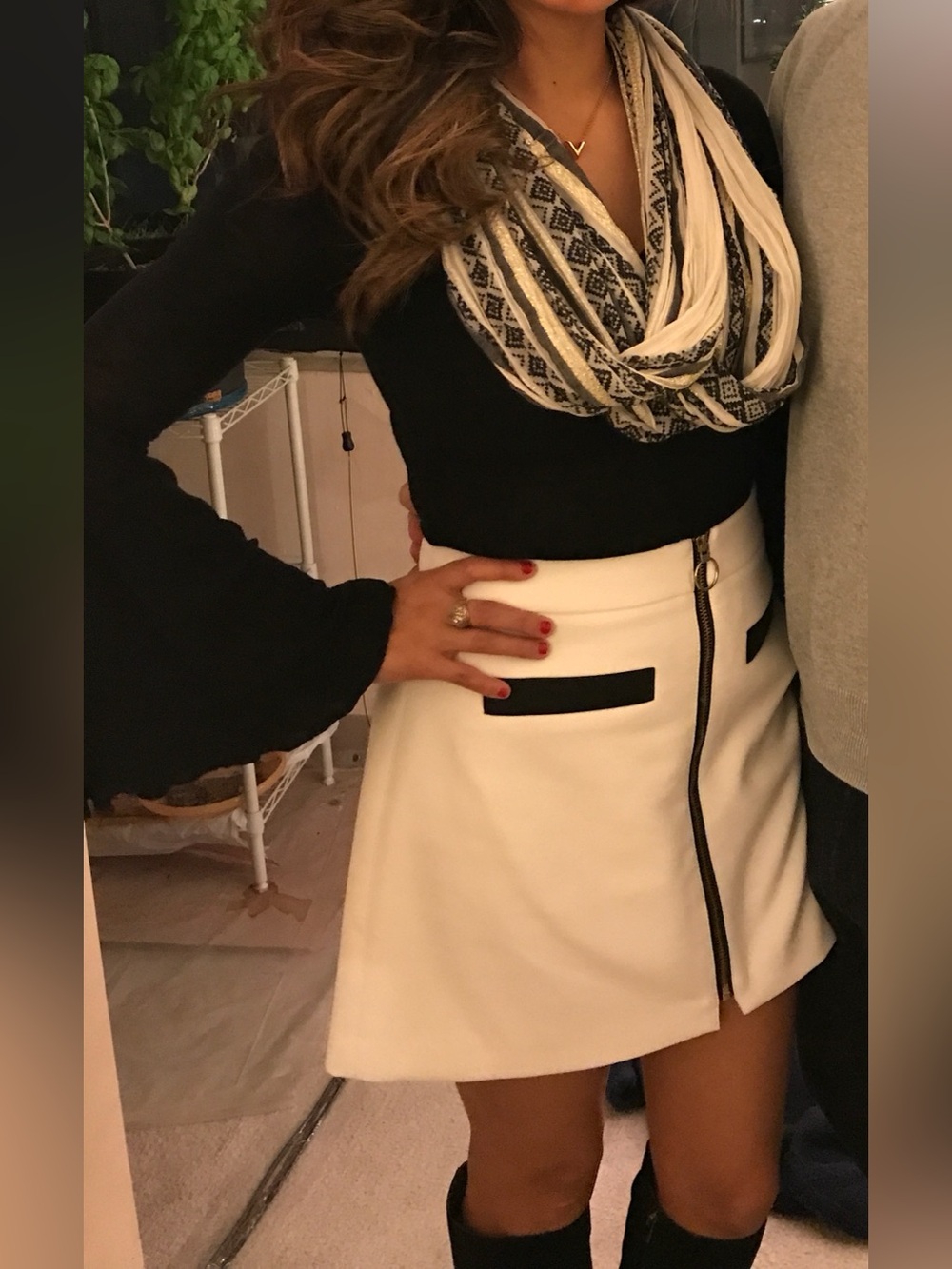 Express White A-Line Mini Skirt with Black Trim